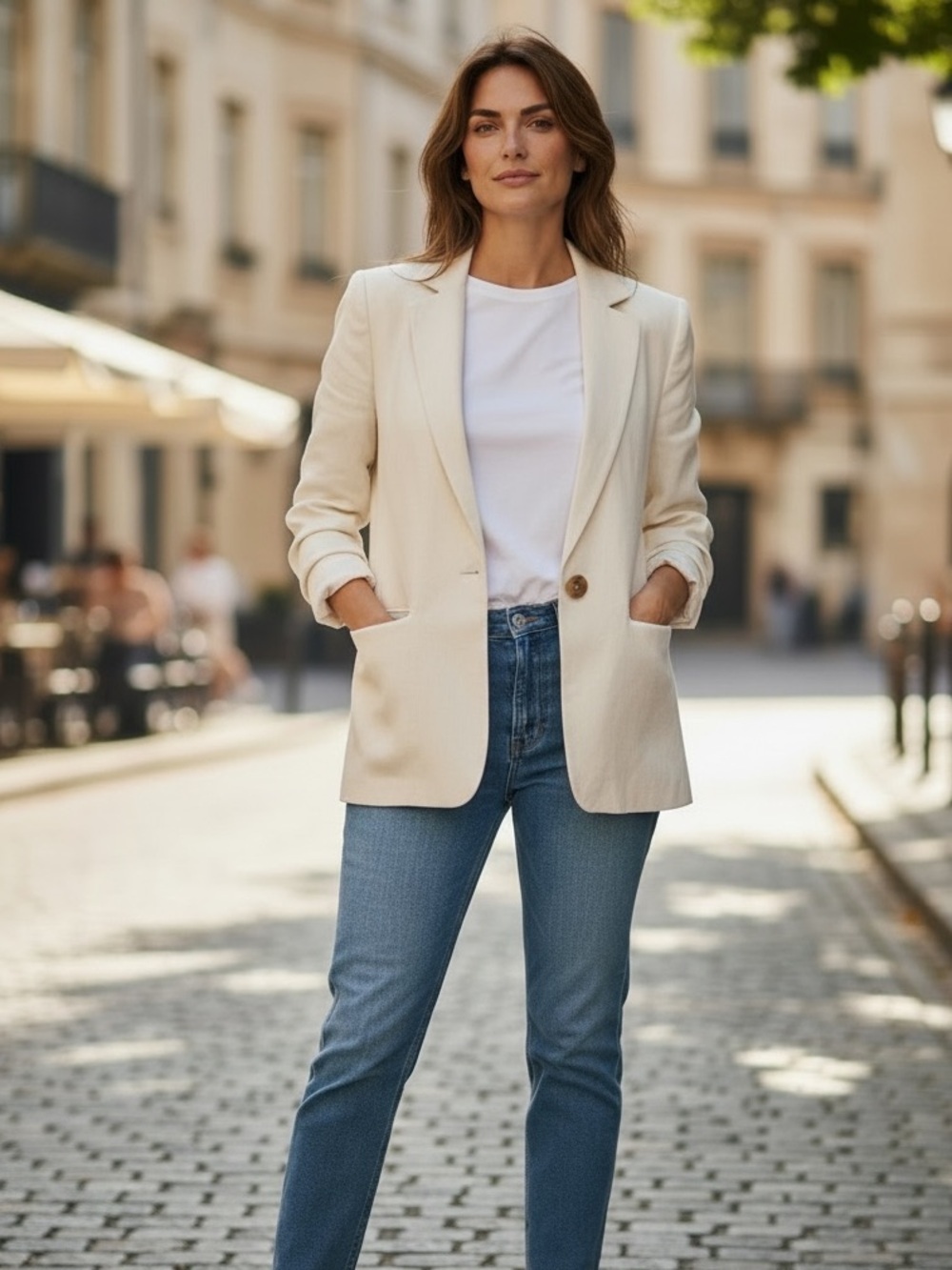NWOT Studio Park Cream Linen Blend Single-Button Large Blazer